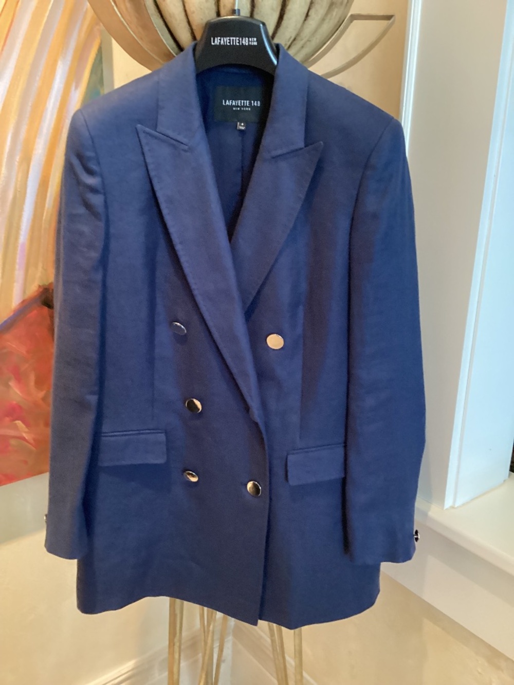 LaFAYETTE 148 - NAVY BLUE DOUBLE BREASTED 100% LINEN JACKET - SIZE 4 - NWOT